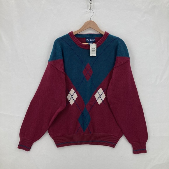 Vintage Par Four Sweater Mens Large Argyle Pullover Golf Crewneck 90s Classic - Picture 1 of 11